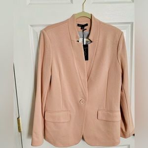 Blush pink blazer in a color comfortable cotton material.
